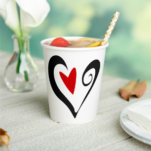 Gobelets En Papier Coeur Abstrait rouge et noir Romantique moderne
