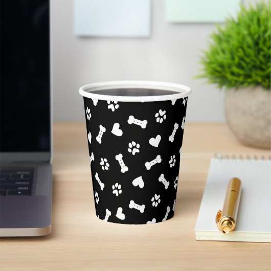 Gobelets En Papier Coeur Chien Paws Et Os Noir    (Insitu)
