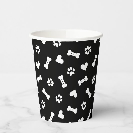 Gobelets En Papier Coeur Chien Paws Et Os Noir (Gauche)