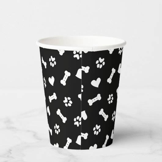 Gobelets En Papier Coeur Chien Paws Et Os Noir    (Droite)