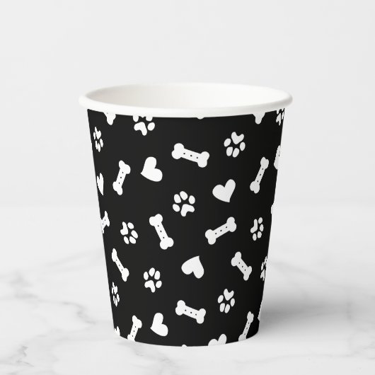 Gobelets En Papier Coeur Chien Paws Et Os Noir    (Recto)