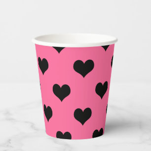 Gobelets En Papier Coeur d'amour noir sur Arrière - plan rose