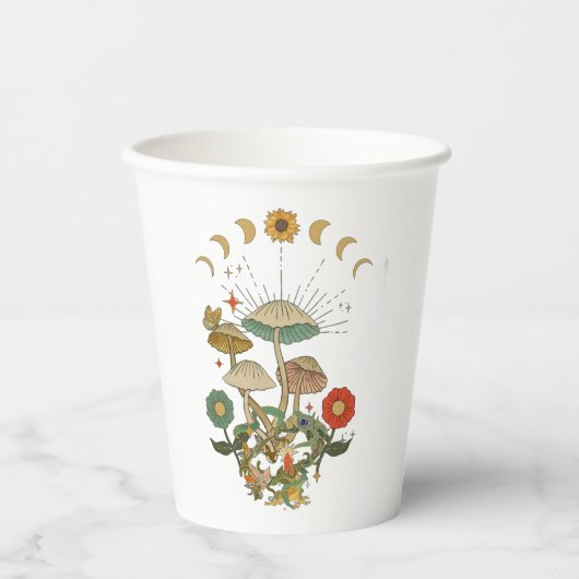 Gobelets En Papier Coeur de champignon, Champignons rétro, Champignon (Recto)