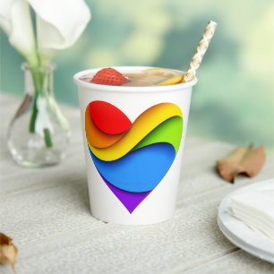 Gobelets En Papier Cœur en forme arc-en-ciel de SlipperyJoe rouge ora