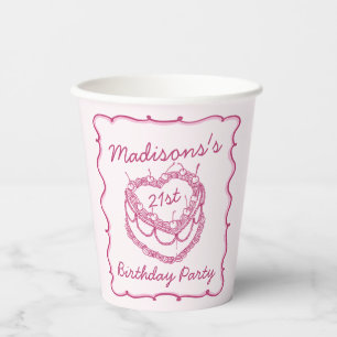 Gobelets En Papier Coeur rose rétro Coquette gâteau cerise Anniversai