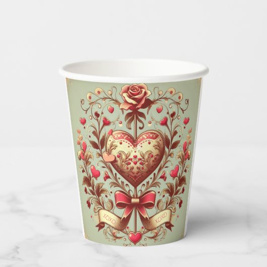 Gobelets En Papier Coeur vintage Valentine's day xoxo (Verso)