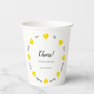 Gobelets En Papier Cœurs Chaleureux Jaune - Texte Personnalisé au Cen