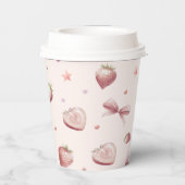 Gobelets En Papier Coeurs de fraises roses Étoiles de ruban (Verso)