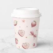 Gobelets En Papier Coeurs de fraises roses Étoiles de ruban (Recto)