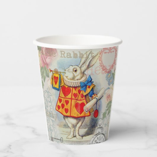 Gobelets En Papier Cœurs de Lapin Blanc Alice Classique (Recto)