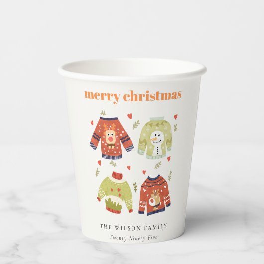 Gobelets En Papier Coeurs de Noël d'hiver mignonnes Laveux Sweater (Verso)