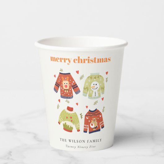 Gobelets En Papier Coeurs de Noël d'hiver mignonnes Laveux Sweater (Recto)