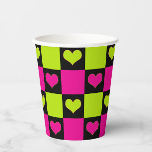 Gobelets En Papier Coeurs de tableau de bord - Vert citron, rose chau
