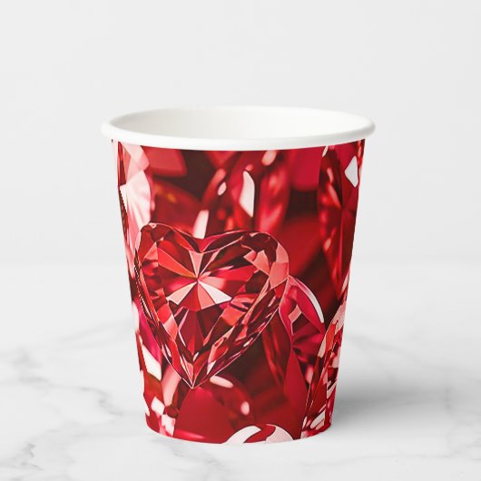Gobelets En Papier Coeurs Diamants en Cristal Rouge (Recto)