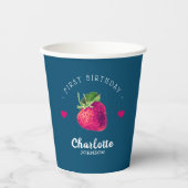 Gobelets En Papier Coeurs fraises Anniversaire Fille Bleu Vert (Recto)