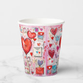 Gobelets En Papier Coeurs lunaires et lettres d'amour Motif (Recto)