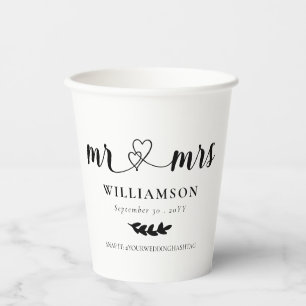 Gobelets En Papier Coeurs mignons M & Mme Mariage Fiançailles