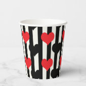 Gobelets En Papier Coeurs Noirs Rouges Sur Bandes Blanches Noires (Verso)
