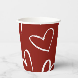 Gobelets En Papier Coeurs rouges et blancs