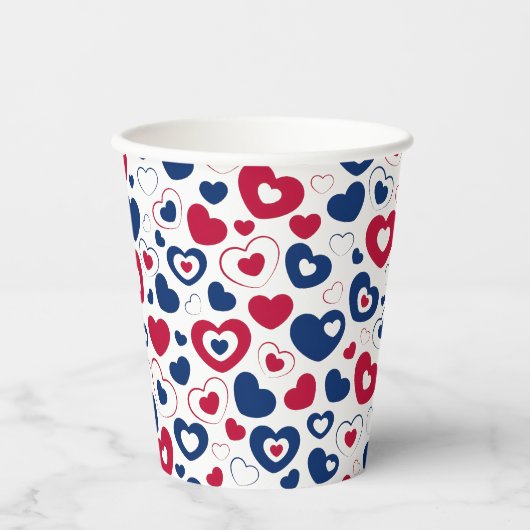 Gobelets en papier coeurs rouges et bleus (Recto)