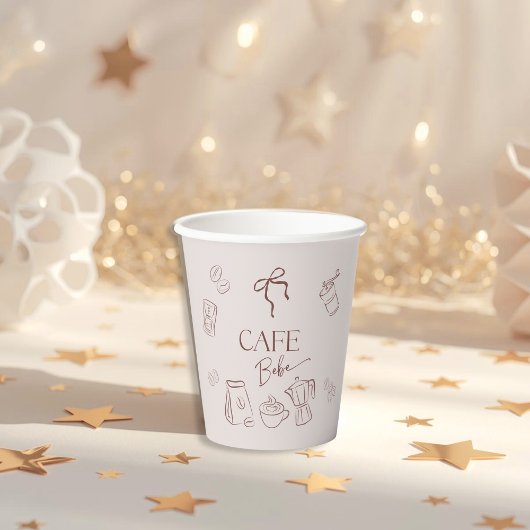 Gobelets En Papier Coffee Theme Beige Cafe Bebe Brewing Baby Shower