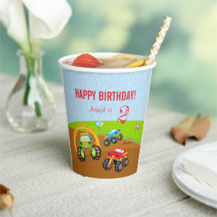 Gobelets En Papier Colful Birthday Boy Monster Trucks with Age