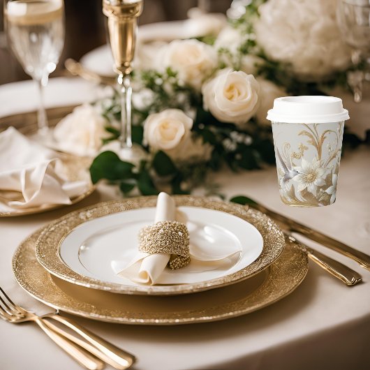 Gobelets En Papier Colibri blanc Coupe de papier fantaisie avec couve