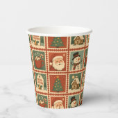 Gobelets En Papier Collage de timbre de Noël rétro (Verso)