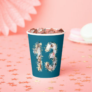 Gobelets En Papier Collage photo turquoise Fleur Jaune 13e anniversai