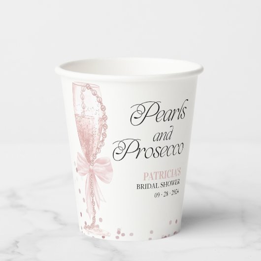 Gobelets En Papier Collation de mariage Perles Rose Rubis & Prosecco (Recto)