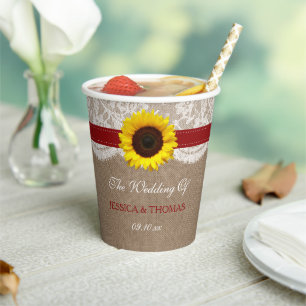 Gobelets En Papier Collection de Mariages de tournesol rustique - Rou
