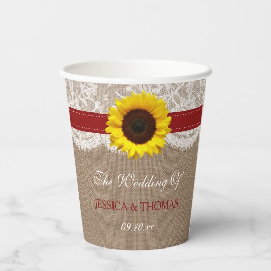 Gobelets En Papier Collection de Mariages de tournesol rustique - Rou (Verso)