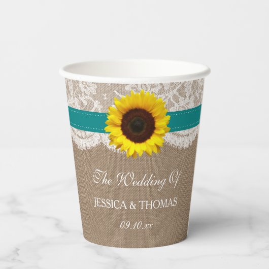 Gobelets En Papier Collection de Mariages de tournesol rustique - Tur (Verso)