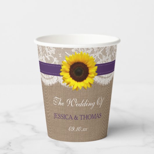 Gobelets En Papier Collection de Mariages de tournesol rustique - vio (Verso)