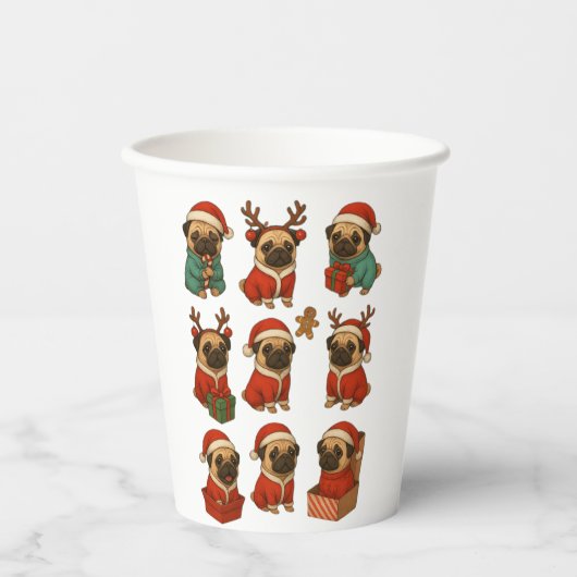 Gobelets En Papier Collection Noël de Pug adorable (Recto)