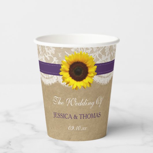 Gobelets En Papier Collection Rustique de Mariages de tournesol Kraft (Verso)