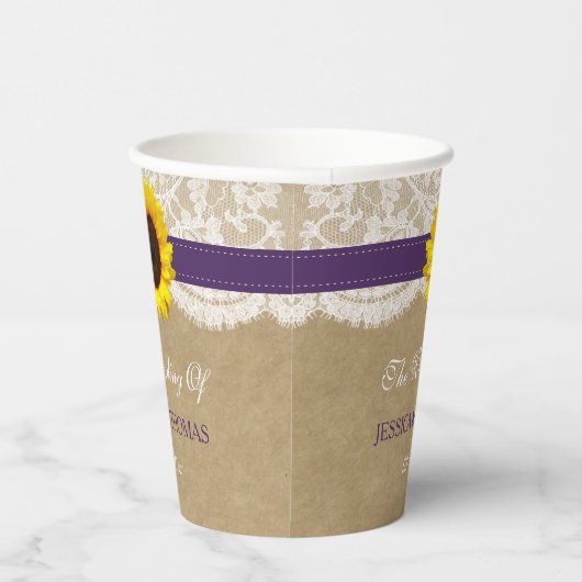 Gobelets En Papier Collection Rustique de Mariages de tournesol Kraft (Droite)