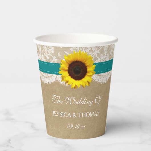 Gobelets En Papier Collection Rustique de Mariages de tournesol Kraft (Verso)