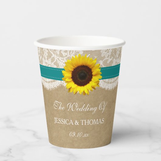 Gobelets En Papier Collection Rustique de Mariages de tournesol Kraft (Recto)