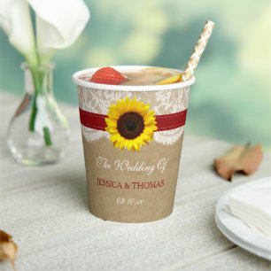 Gobelets En Papier Collection Rustique de Mariages de tournesol Kraft