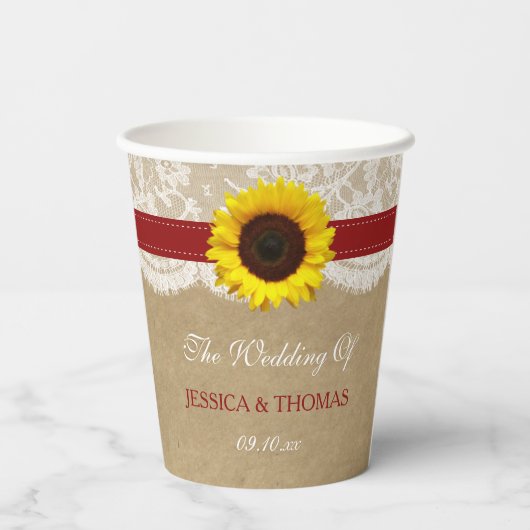 Gobelets En Papier Collection Rustique de Mariages de tournesol Kraft (Verso)