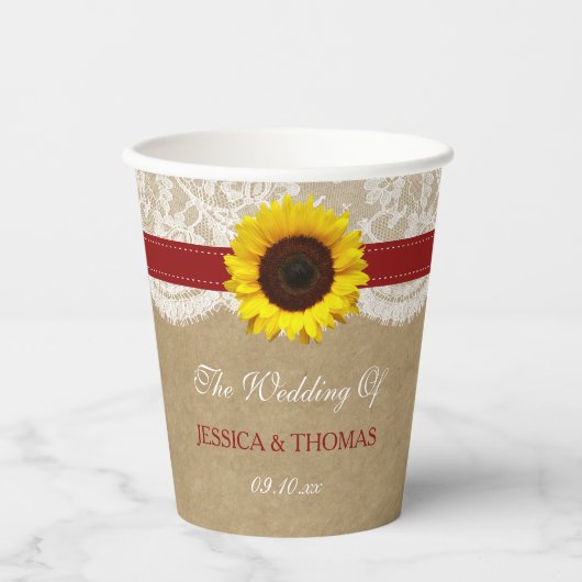 Gobelets En Papier Collection Rustique de Mariages de tournesol Kraft (Recto)