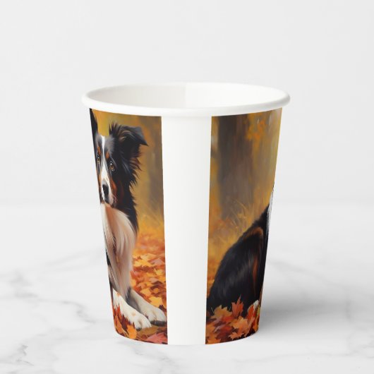Gobelets En Papier Collie frontalier à l'automne Feuilles automne Ins (Gauche)