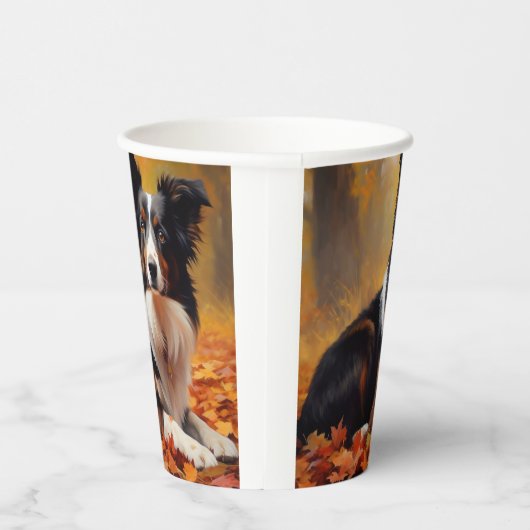 Gobelets En Papier Collie frontalier à l'automne Feuilles automne Ins (Droite)