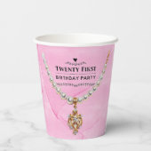 Gobelets En Papier Collier Perle Rose Élégant 21e Anniversaire (Verso)