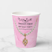 Gobelets En Papier Collier Perle Rose Élégant 21e Anniversaire (Recto)