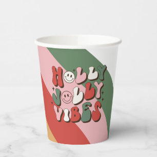 Gobelets En Papier Coloré Retro Super Holly Jolly Vibes Noël