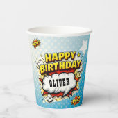 Gobelets En Papier Comic Style Superhero Boy's Name Birthday Party  (Verso)