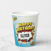 Gobelets En Papier Comic Style Superhero Boy's Name Birthday Party  (Recto)
