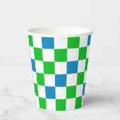 Gobelets En Papier Conception à carreaux bleu blanc vert (Recto)